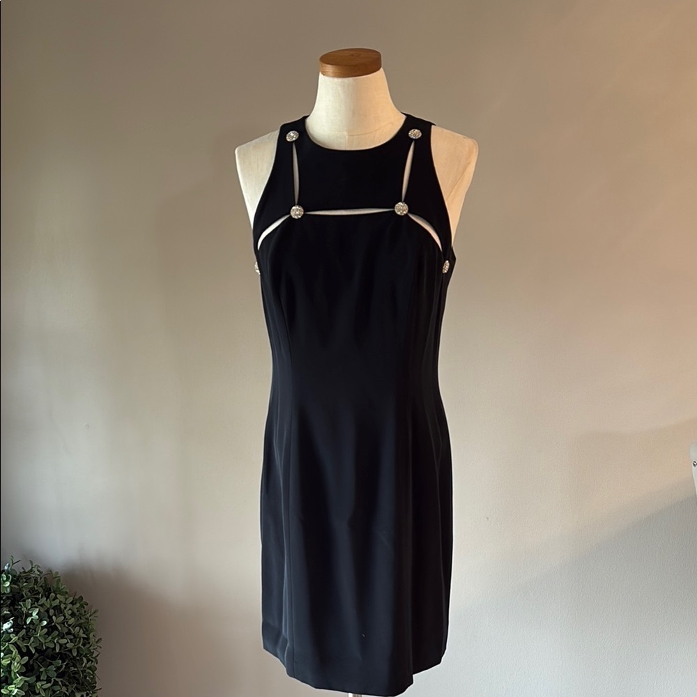 Niteline Della Roufogali VTG cocktail embellished black mini sheath dress size 8